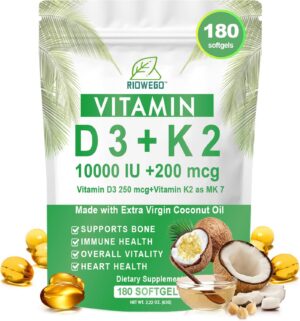 Version 1.0.0 Frente de la botella RIOWEGO D3 K2 con aceite de coco