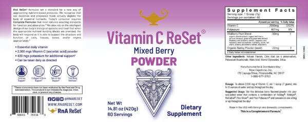 Etiqueta frontal del envase RnA ReSet Vitamin C Reset