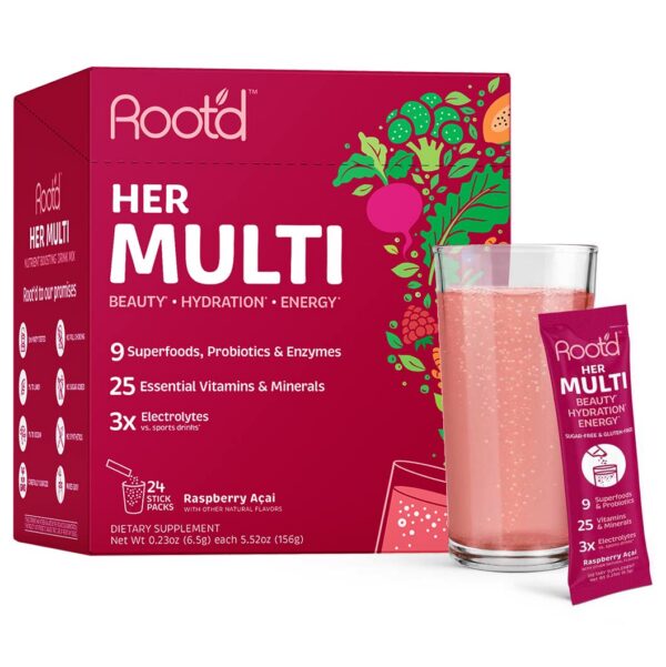 Root'd polvo multivitamínico para mujeres frasco