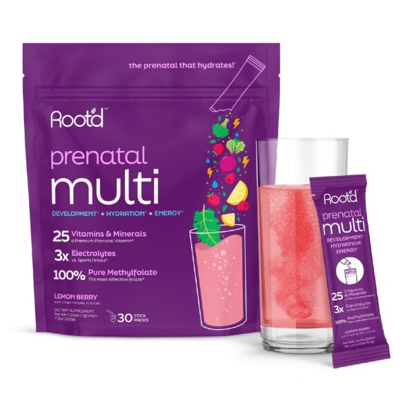 Root'd polvo multivitamínico prenatal con 25 vitaminas y minerales