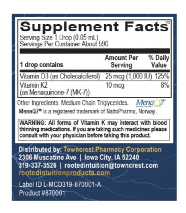 Rooted Intuition Gotas D3 + K2 etiqueta