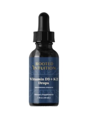 Rooted Intuition Gotas D3 + K2 frasco frente