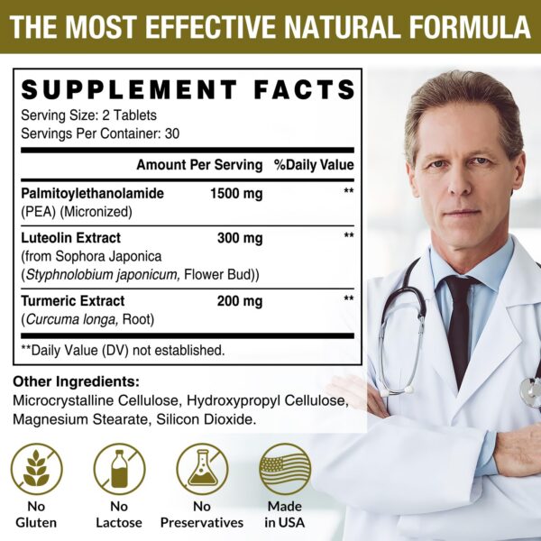 Etiqueta frontal Rosmolo PEA Luteolina Cúrcuma 60 tabletas