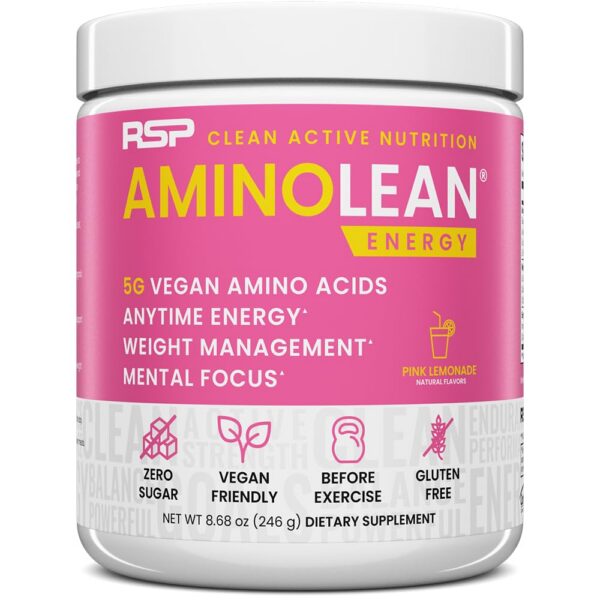 Frente del envase AminoLean de RSP Nutrition