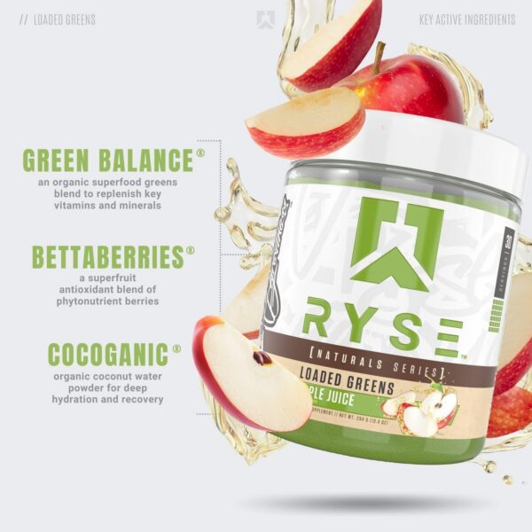 Envase y etiqueta de RYSE Loaded Greens