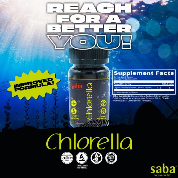 Version 1.0.0 Saba Chlorella envase y tabletas orgánicas