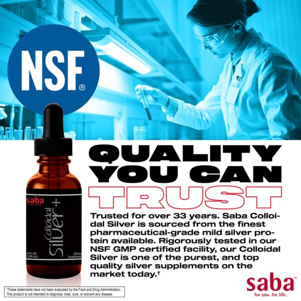 Version 1.0.0 Frasco de plata coloidal Saba en envase