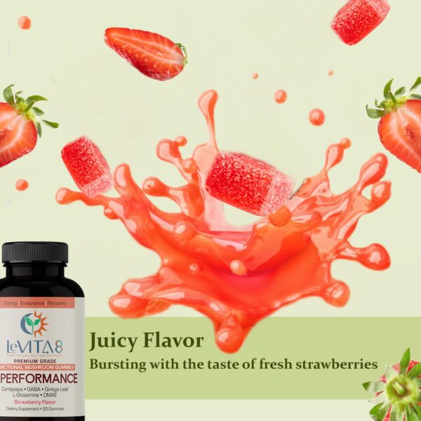 Sabor natural a fresa en gomitas LeVITA8 para rendimiento cognitivo