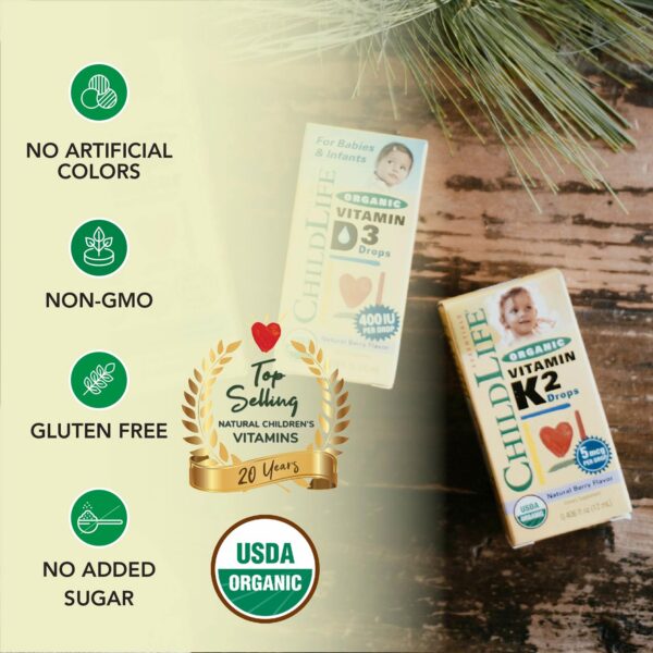 Version 1.0.0 Sabor natural berry gotas Vitamina K2 para niños ChildLife Essentials