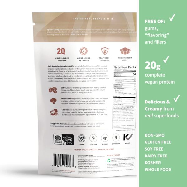 Sabor suave y delicioso de Epic Protein Sprout Living tipo café latté