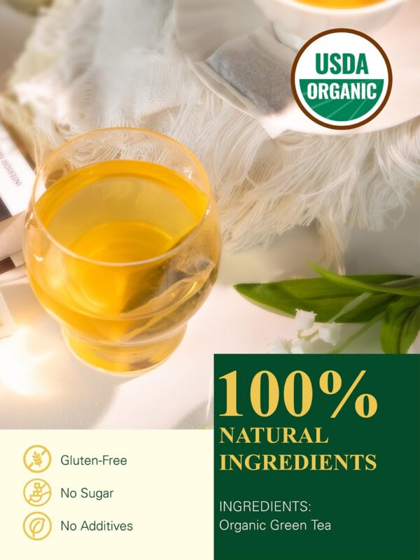 Sabor suave té verde natural en bolsitas ecológicas sin blanquear