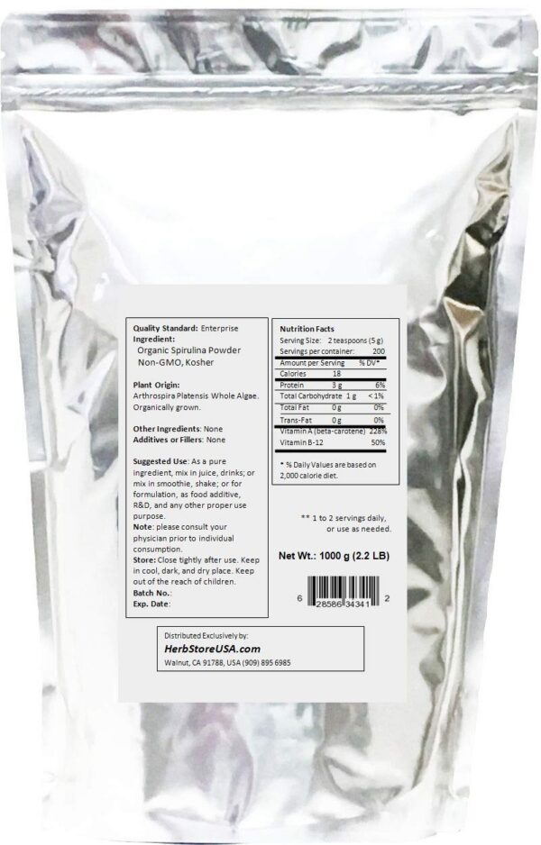 Version 1.0.0 Saco grande espirulina en polvo orgánico NuSci salud