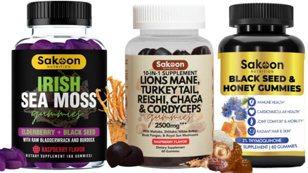 Gomitas Sakoon nutrition de superalimentos con aceite de semilla negra, musgo irlandés y Melena de León