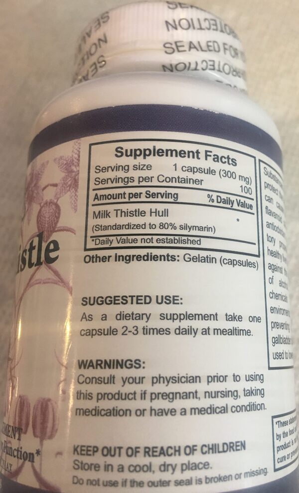 Etiqueta del suplemento Cardo Mariano Salem Botanicals 100 cápsulas