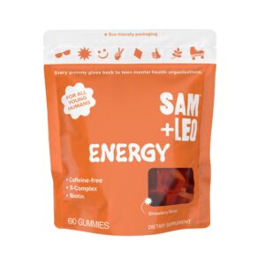 SAM+LEO Energy Gummies frasco y etiqueta