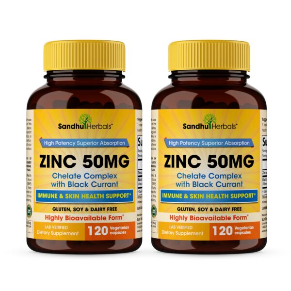 Frente del envase Sandhuherbals Zinc 50 mg
