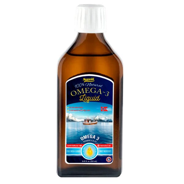 Frente de la botella Sanniti Omega-3 líquido