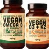 vista frontal de Sapling Omega-3 vegano en frasco