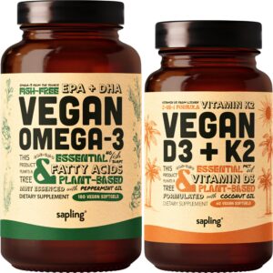 vista frontal de Sapling Omega-3 vegano en frasco