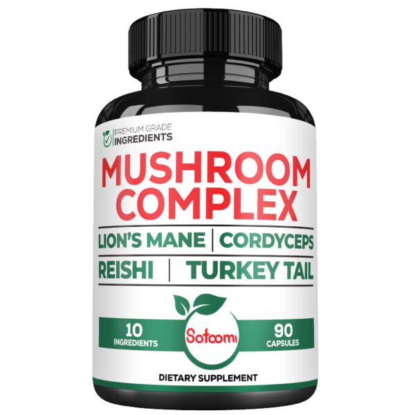 Botella de suplemento Melena de León 10 en 1 Satoomi 90 cápsulas