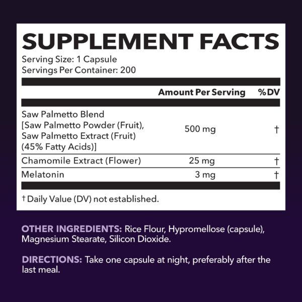 Saw palmetto pm cápsulas con melatonina y manzanilla para sueño