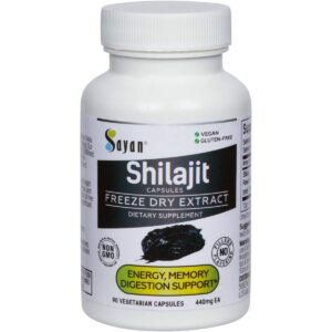 Shilajit Sayan cápsulas frasco frontal