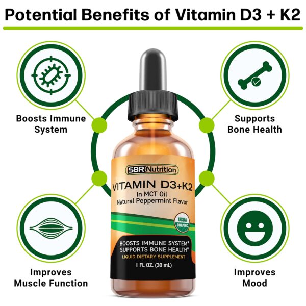 Etiqueta producto vitamina D3 K2 líquido SBR Nutrition sabor menta