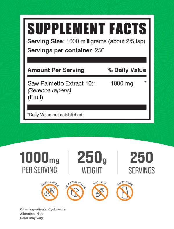 Scoop con polvo de Saw Palmetto BulkSupplements