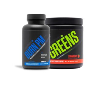 Sculpt Nation Burn PM y Greens Strawberry frasco y etiqueta