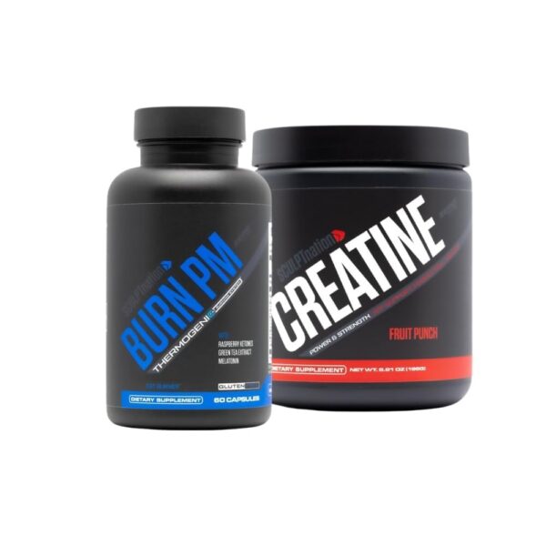 Envase Sculpt Nation Burn PM y Creatina polvo Fruta Punch frontal