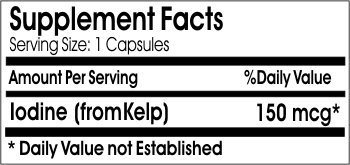 Etiqueta del frasco Sea Kelp 150 mcg
