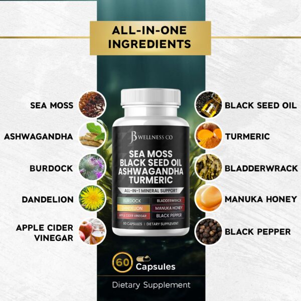 Sea Moss cápsulas JB Wellness Co etiqueta lateral