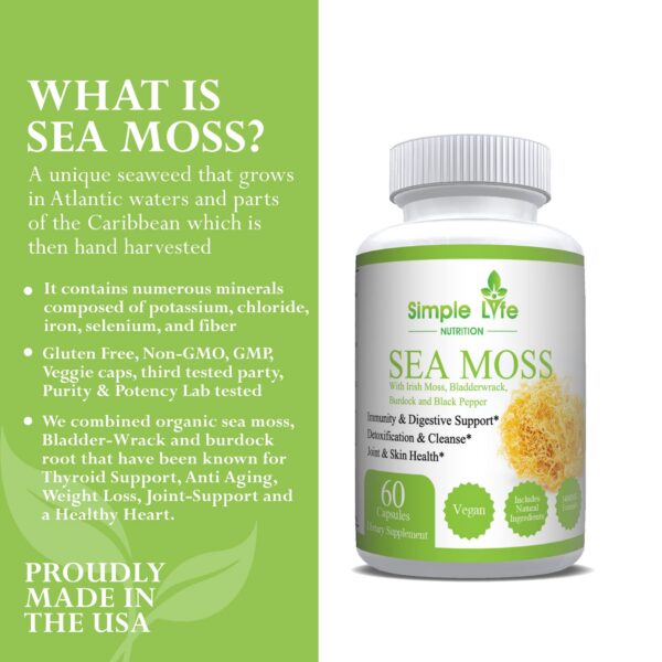 Cápsulas Sea Moss en fondo blanco