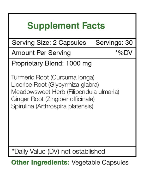 Ingredientes naturales de cápsulas tribal Inflam-Ease para intestinos