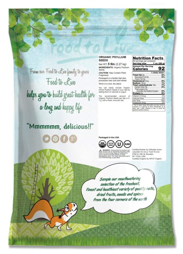 Detalle de semillas enteras de psyllium orgánicas Food to Live