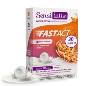 Frente del envase SENSI LATTE Lactase Enzyme 9000 FCC
