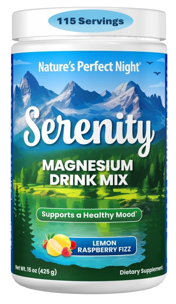 Frente del frasco Serenity Magnesium Drink Mix 15 oz