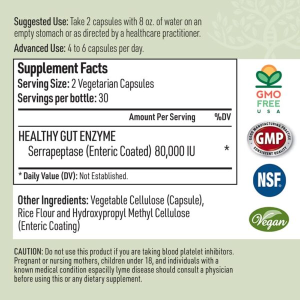 Etiqueta del frasco Serrapeptase con recubrimiento entérico