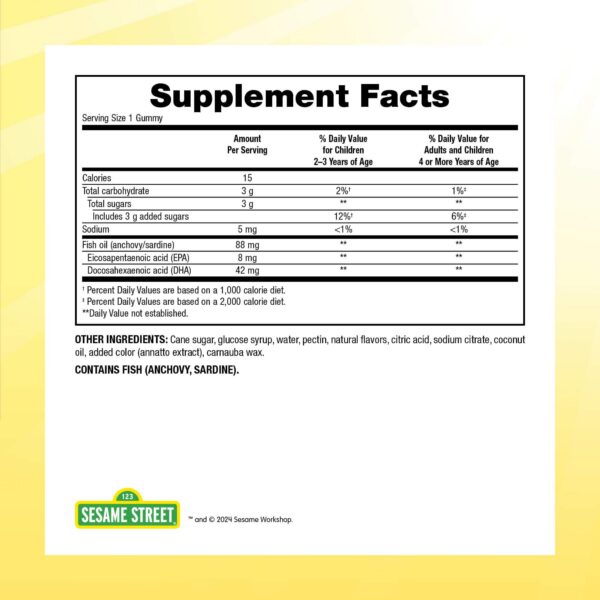 Etiqueta del producto Sesame Street Omega-3 Gummies