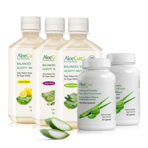 Set de jugo de Aloe Vera sabores limón, natural y uva AloeCure