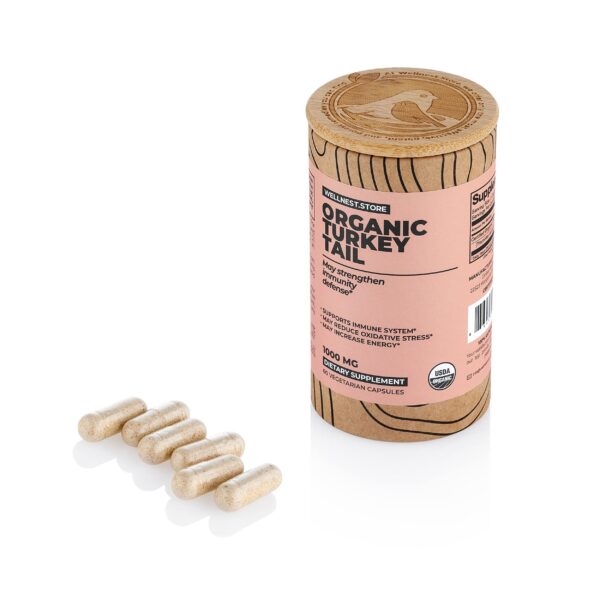 Seta cola de pavo orgánica Wellnest.Store frasco con 60 cápsulas vegetales