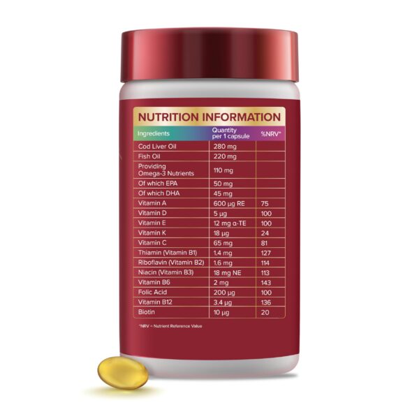 Frente del frasco Seven Seas y etiqueta