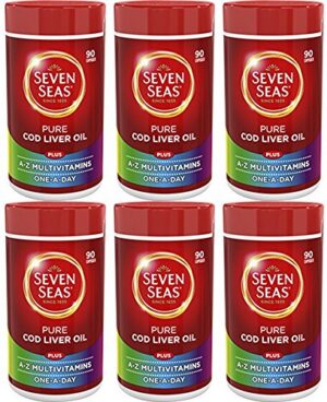 Paquete de seis Seven Seas Pure CLO con multivitaminas, 30 cápsulas cada uno