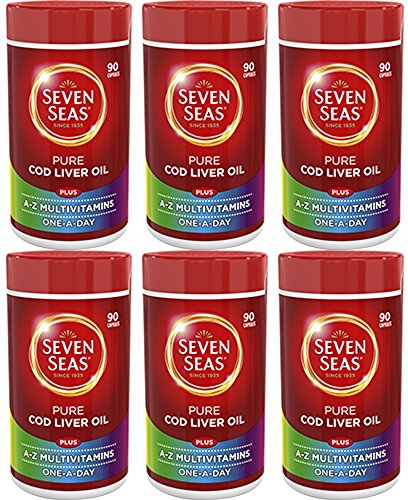 Paquete de seis Seven Seas Pure CLO con multivitaminas, 30 cápsulas cada uno