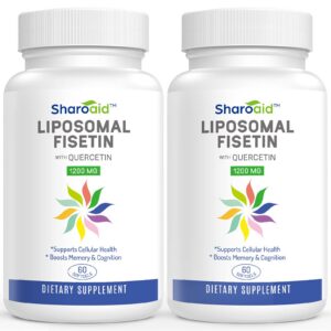 Frasco de Sharoaid Fisetin liposomal con quercetina