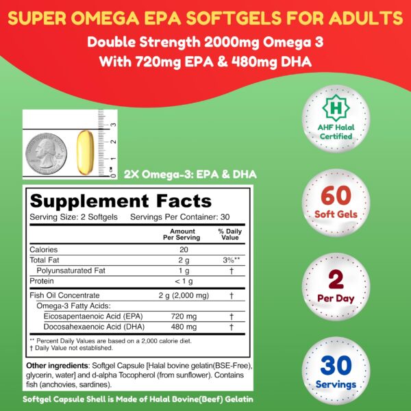 Etiqueta y botella con información de omega-3