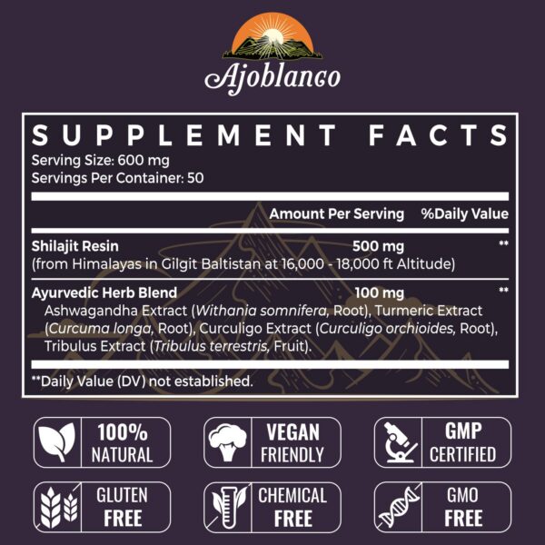 Resina Shilajit orgánica y mezcla ayurveda