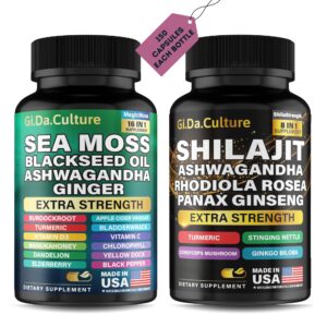 Shilajit y Sea Moss cápsulas frente al frasco Gi.Da.Culture
