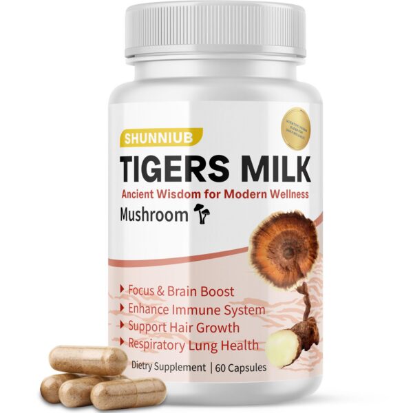 Frente del frasco SHUNNIUB Tiger Milk Mushroom cápsulas