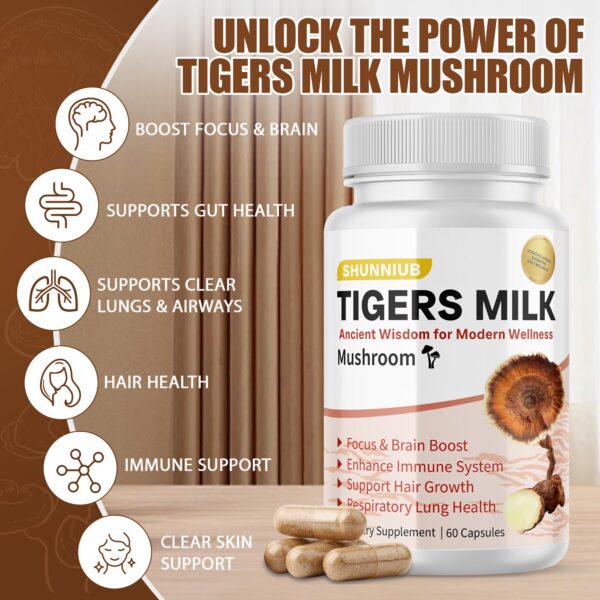 Etiqueta frontal del producto Tiger Milk Mushroom